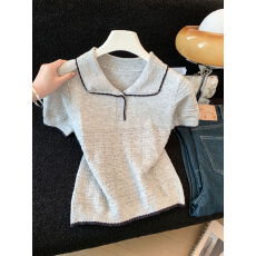 批发实拍~温柔减龄风白色撞色<b class='q'>针织衫</b>女2026年夏季新款设计感气质上衣