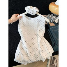 批发实拍~韩系波点无袖背心女夏季新款设计感减龄百搭甜辣妹短款上衣