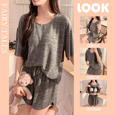 批发自带胸垫居家服女<b class='q'>夏季</b>短袖短裤两件套 宽松慵懒风可外穿<b class='q'>睡衣</b>套装