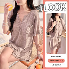 批发自带胸垫居家服女<b class='q'>夏季</b>短袖短裤两件套 宽松慵懒风可外穿<b class='q'>睡衣</b>套装