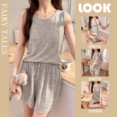 批发自带胸垫居家服女<b class='q'>夏季</b>短袖短裤两件套 宽松慵懒风可外穿<b class='q'>睡衣</b>套装