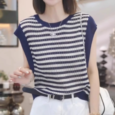 批发时尚撞色冰丝飞机袖针织衫女2026夏季新款爆款宽松气质百搭上衣