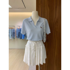 批发广州十三行女装翻领冰丝针织短袖显瘦女装