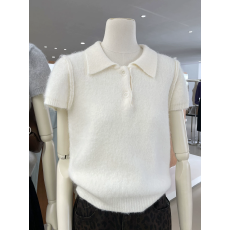 批发温柔奶马海毛Polo领短袖针织衫软糯舒适中短款上衣