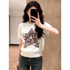 批发2026新款慵懒高级感、休闲、花朵印花宽松圆领短袖针织衫女