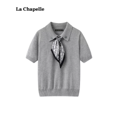 丝巾polo衫 轻通勤针织毛衫女夏2026新款宽松短袖上衣