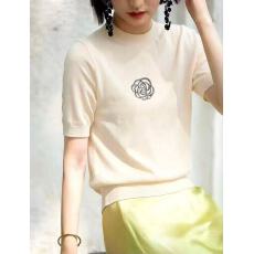 批发2026夏季新款冰丝短袖t恤女潮设计感小众半袖针织衫圆领洋气上衣