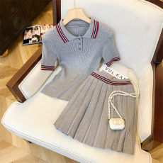 批发韩系POLO领配短袖针织夏季新款高级女2026两件套