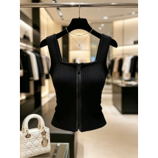 批发韩系小个子吊带背心短款修身无袖拉链上衣小众<b class='q'>欧美风</b>爆款纯色开衫