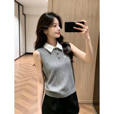 批发2026老钱风无袖翻领针织<b class='q'>背心女</b>夏季麻花纹理韩系上衣