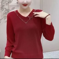 批发时尚洋气烫钻长袖<b class='q'>针织衫</b>女2025春秋季新款<b class='q'>妈妈</b>装百搭宽松减龄上衣