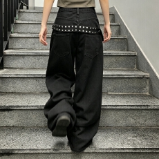 批发跨境爆款 Tiktok 亚马逊 TEMU希音 女士后袋工艺打钉阔腿裤