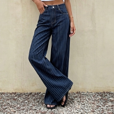 批发跨境爆款 Tiktok 亚马逊 TEMU希音 女士阔腿条纹牛仔裤微弹直筒裤