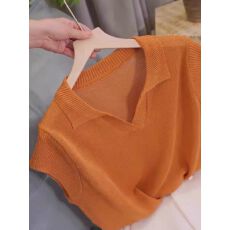 批发夏季独特超好看<b class='q'>宽松</b>绝美针织薄上衣高级设计感橘色飞飞短袖t恤女