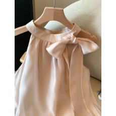 批发法式蝴蝶结绑带露肩挂脖上衣女高级感夏季新款雪纺小衫设计感小众