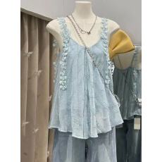 批发夏季新款V领宽松上衣女外穿不规则短款吊带背心