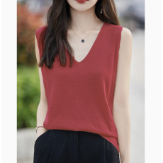 批发温柔法式纯棉线针织背心女夏外穿内搭宽肩遮副乳无袖宽松吊带上衣
