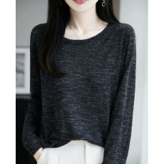 批发法式高端轻奢彩麻针织<b class='q'>长袖</b>T恤女25新款圆领宽松显瘦打底毛衫上衣