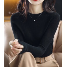 批发2025新款羊绒衫女半高圆领修身毛衣长袖显瘦针织羊毛黑色打底衫