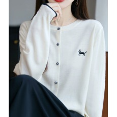 批发2025早秋新款薄款<b class='q'>针织</b><b class='q'>开衫</b>外搭女长袖上衣小猫刺绣韩版毛衣薄外套