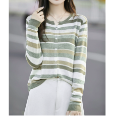 批发法式复古条纹<b class='q'>针织</b><b class='q'>开衫</b>女短外套毛衣气质显瘦洋气外搭上衣2025新款