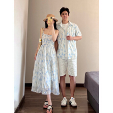 批发实拍#情侣装2026夏季法式吊带碎花连衣裙设计感海边<b class='q'>沙滩裙</b>度假风