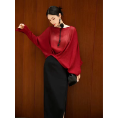 批发气质女神范防晒<b class='q'>罩衫</b>上衣女装早秋巨好看高级感别致绝美红色针织衫