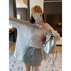 批发日系奶蓝色薄款衬衫甜美风高级感裙子上衣套装轻薄凉快女春夏<b class='q'>外套</b>