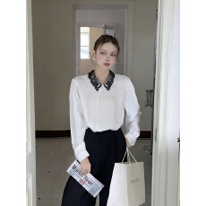 批发法式气质减龄荷叶边缎面雪纺长袖衬衫女早秋季高级感宽松百搭上衣