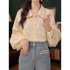 批发日系复古娃娃领衬衫长袖女春秋2026新款设计感小众法式内搭上衣