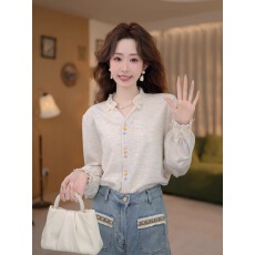 批发知栀【春日烟火】2026年早春新款复古纯色长袖上衣女百搭宽松显瘦