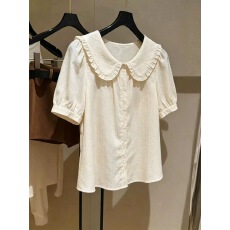 批发<b class='q'>甜美</b>少女风娃娃领泡泡袖衬衫女夏季新款韩系宽松显瘦绝美漂亮上衣