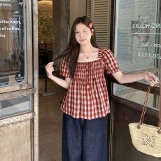 批发法式复古温柔风娃娃衫褶皱绑带设计感小众夏季新款上衣女