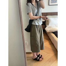 批发天丝棉七分裤阔腿裤女夏季宽松<b class='q'>休闲</b>显瘦百搭拖鞋裤