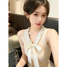 批发小香风蝴蝶结花边V领吊带背心女2026夏超修身显瘦<b class='q'>百搭</b>上衣