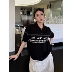 批发夏季网红小马费尔岛提花翻领POLO针织衫短袖透气短袖美式高街潮牌
