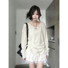 批发韩国麻绝美巨好看的<b class='q'>打底衫</b>女夏季薄款长袖t恤宽松慵懒风上衣