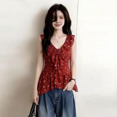 批发韩系甜美<b class='q'>碎花</b>荷叶边背心吊带外穿女夏季新款漂亮小衫上衣