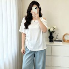 批发大码<b class='q'>不规则</b>抽绳露肩短袖t恤女2026夏季新款宽松百搭上衣