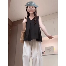 批发官图 广州高质量西装布 高级感西装背心女无袖法式衬衫上衣