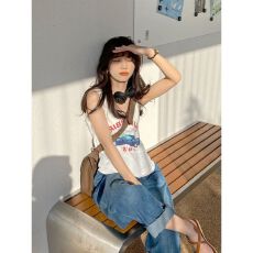 复古美式无袖吊带背心t恤女夏季新款内搭棉打底bf风