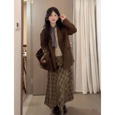 批发原版品质 三件套女韩系秋冬新款西装麂皮<b class='q'>外套</b>打底上衣格纹半身裙