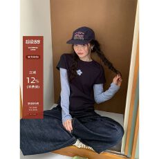 批发设计感假两件正肩<b class='q'>上衣</b>女26新款叠穿<b class='q'>打底</b>长袖t恤韩系ins 秋冬新款
