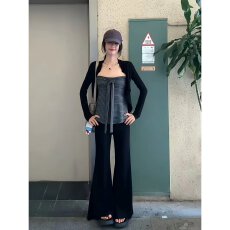 批发韩系条纹抹胸内搭长袖开衫t恤女春秋新款慵懒风防晒<b class='q'>打底</b>罩衫上衣