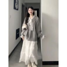 批发韩系秋冬穿搭<b class='q'>套装</b>慵懒高级感毛衣穿搭蕾丝半身裙高级感显瘦两件套