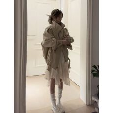批发韩系宽松复古一整套立领长袖风衣外套女秋冬新款吊带连衣裙<b class='q'>套装</b>女