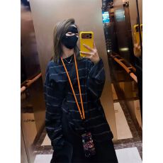 纯棉双纱松弛感Oversize女秋气质休闲条纹圆领T恤慵懒风宽松上衣