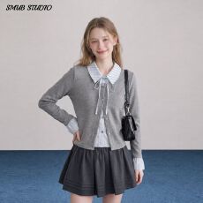 批发条纹polo领假两件衬衫女秋季设计感修身短款上衣