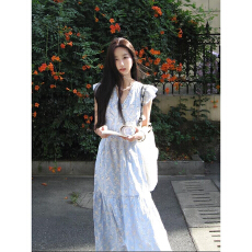 批发蓝色碎花<b class='q'>连衣裙</b><b class='q'>女</b>春季2026新款今年流行爆款<b class='q'>夏装</b>裙子收腰显瘦气质