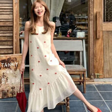 批发2026夏季韩版新款甜美碎花气质法式无袖<b class='q'>背心</b>网纱拼接长裙连衣裙女